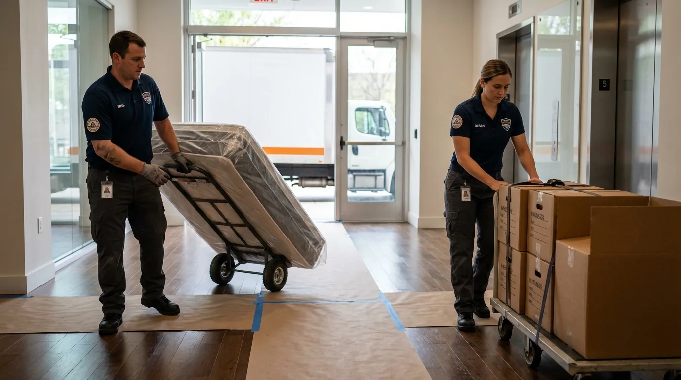 Professional apartment movers loading elevator in Thornwood, NY